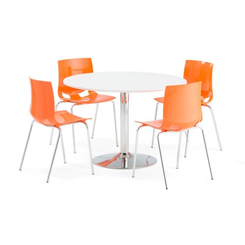 Jedálenská zostava: Stôl Lily + 4 stoličky Juno, oranžové  - zobraziť veľký náhľad