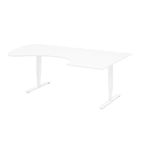 Výškovo nastaviteľný stôl Adeptus, rohový pravý, 2200x1200 mm, biely  - zobraziť veľký náhľad