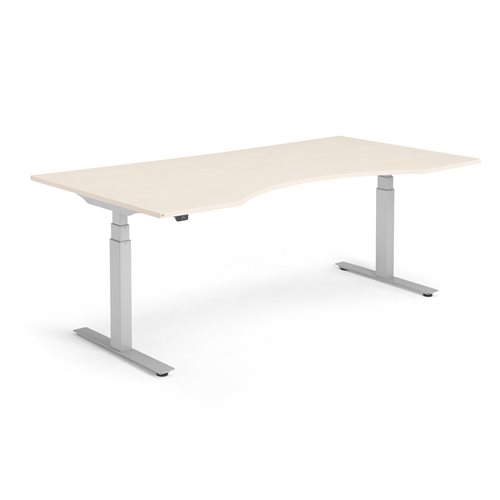 Výškovo nastaviteľný stôl MODULUS, vykrojený, 2000x1000 mm, breza/strieb.  - zobraziť veľký náhľad