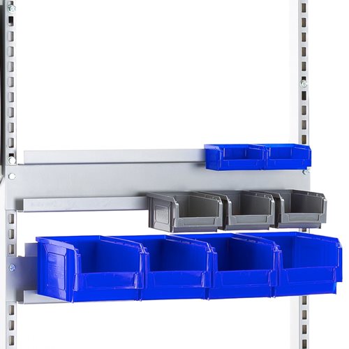 Lišta na zavesenie plastových boxov k dielenskému stolu MOTION, dĺžka 670 mm  - zobraziť veľký náhľad