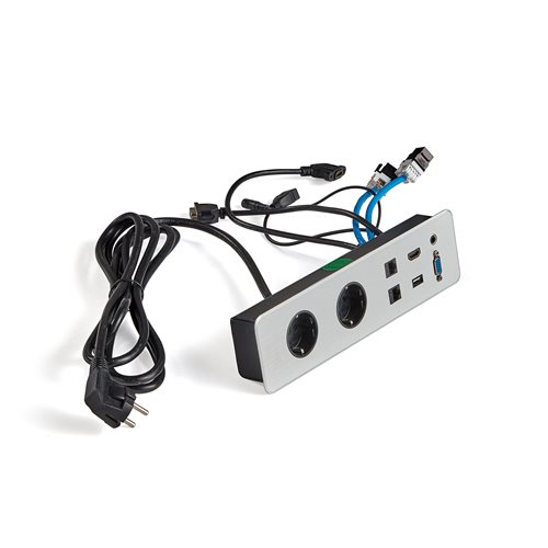 Zásuvková jednotka, 2 zás., 2 net Cat6, HDMI, VGA, Audio, USB, strieborná