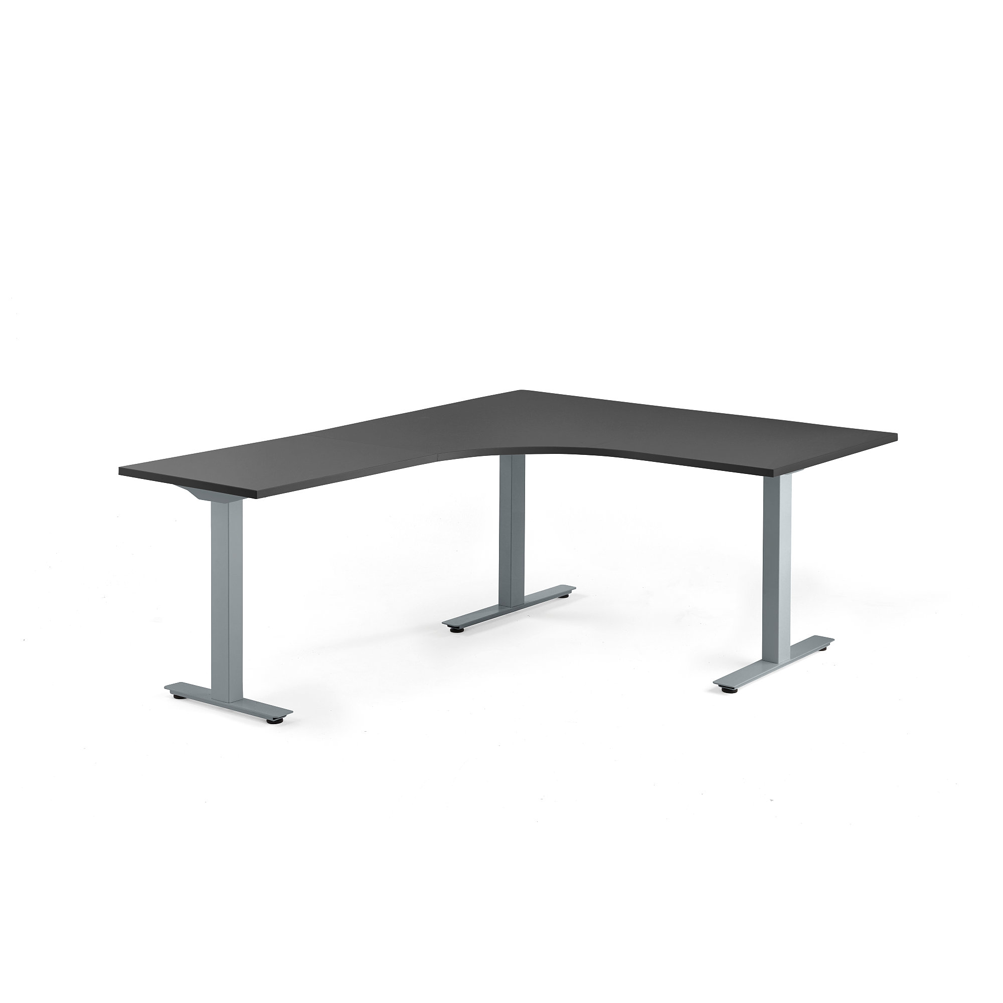 Rohový stôl MODULUS, T-rám, 1600x2000 mm, strieborná, čierna