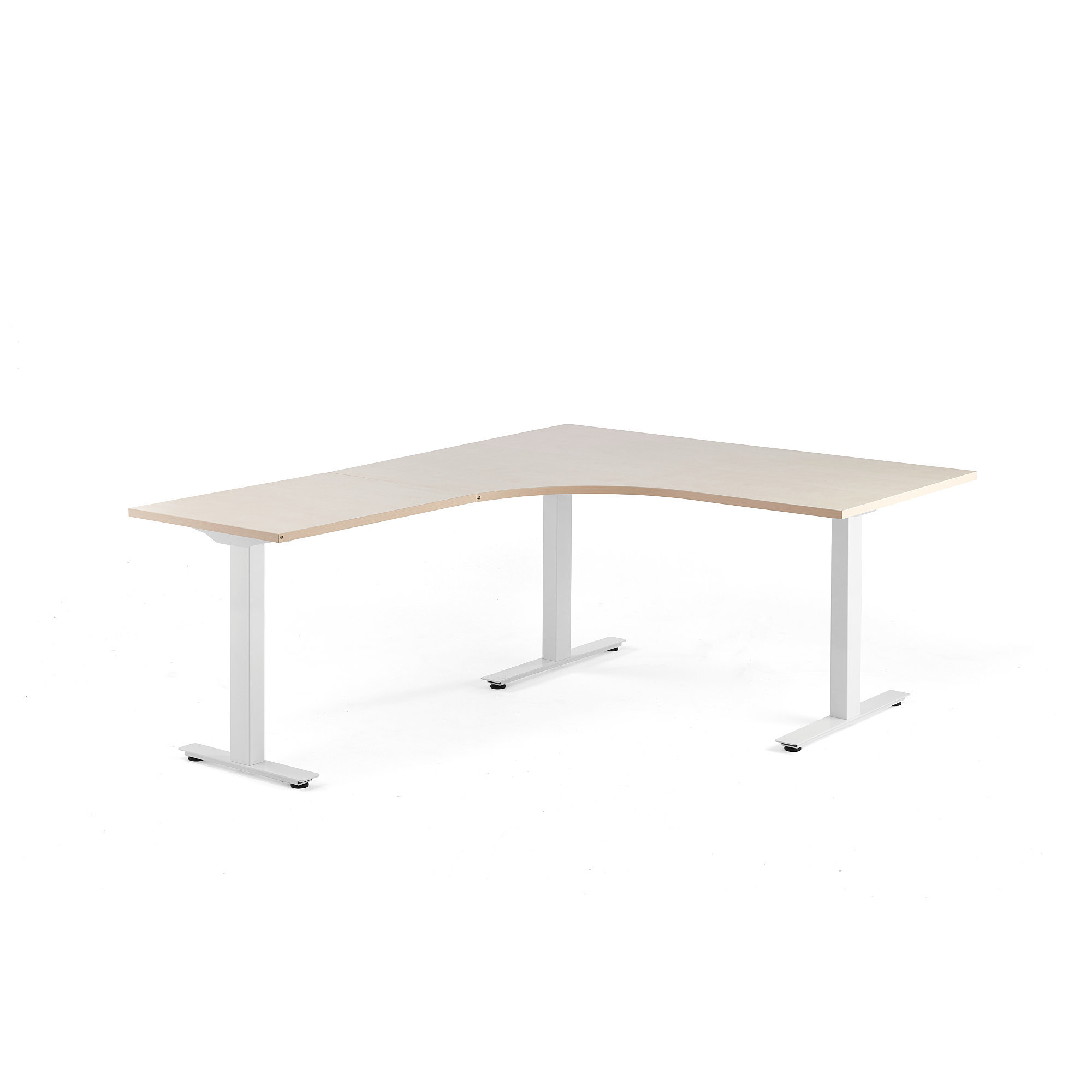 Rohový stôl MODULUS, T-rám, 1600x2000 mm, biela, breza