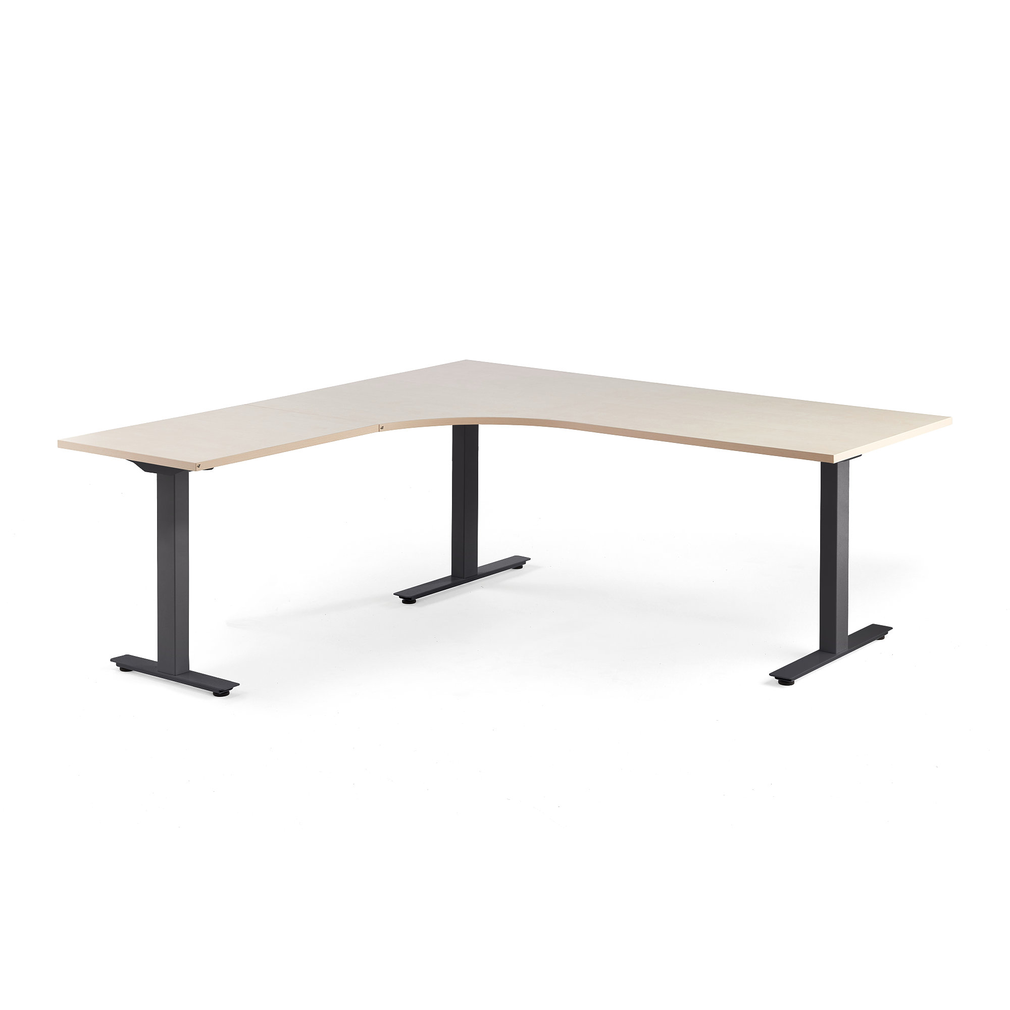 Rohový stôl MODULUS, T-rám, 2000x2000 mm, čierna, breza