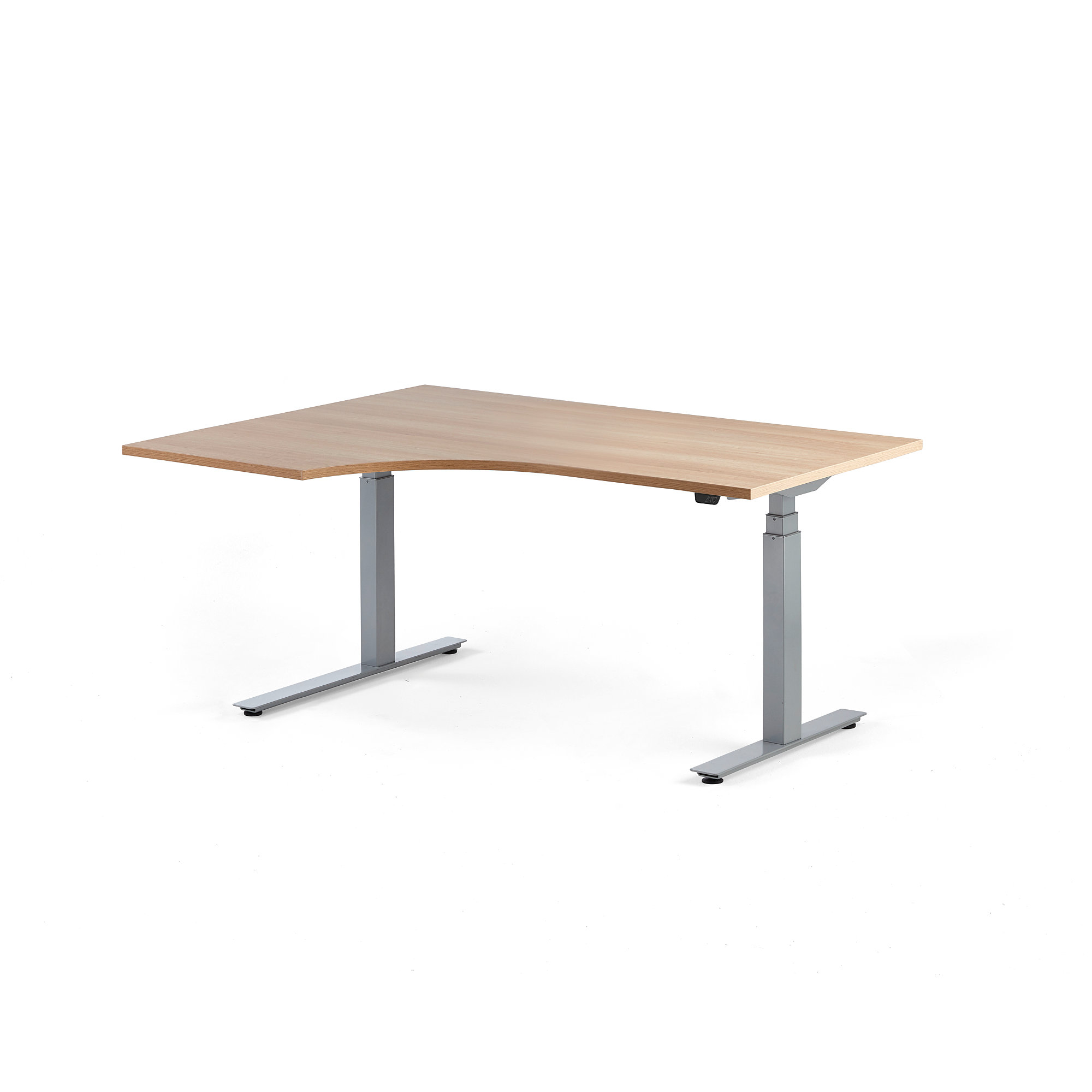 Výškovo nastaviteľný rohový stôl MODULUS, 1600x1200 mm, strieborná, dub