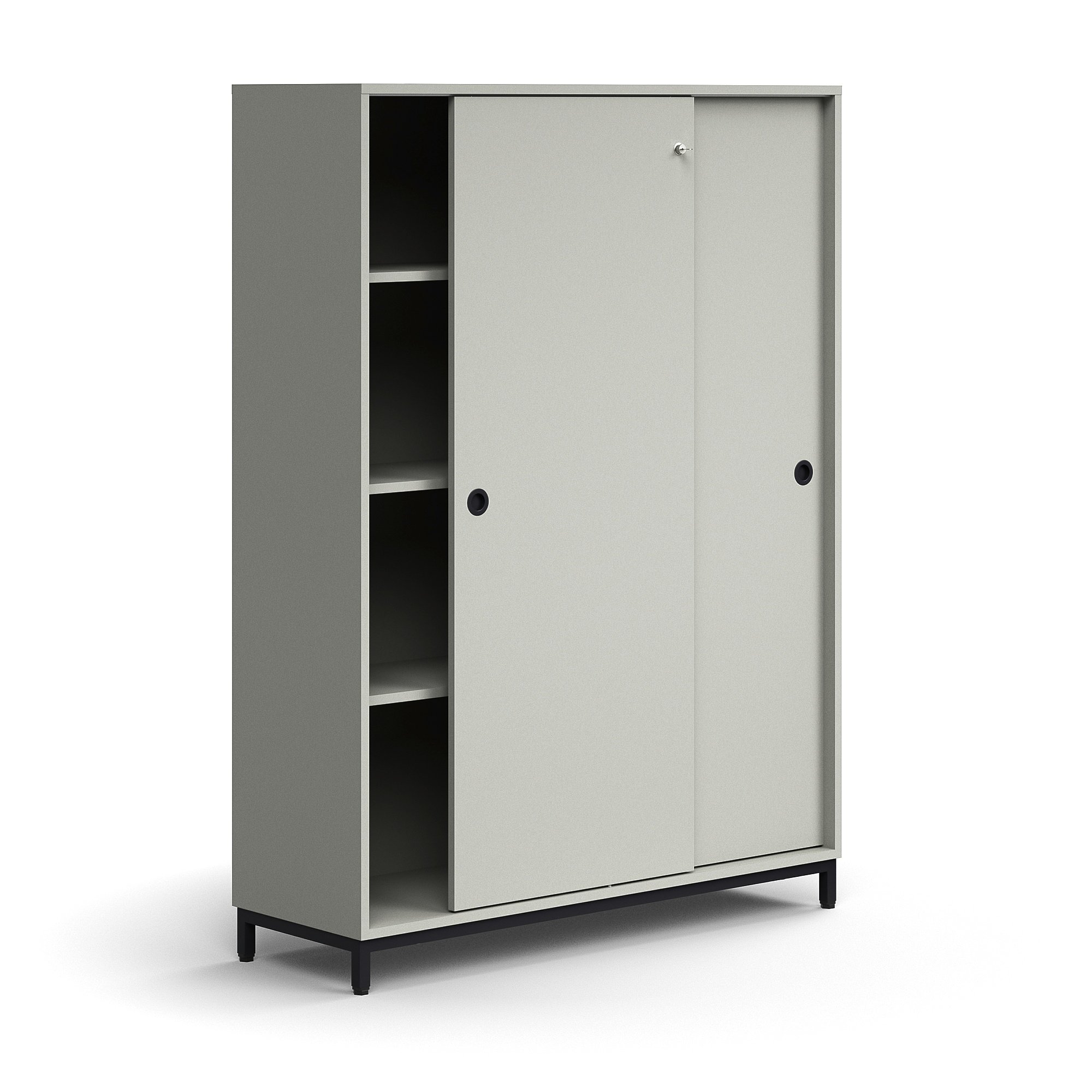 Skriňa s posuvnými dverami QBUS, 3 police, na nožičkách, s madlom, 1636x1200x400 mm, čierna, svetloš  - zobraziť veľký náhľad