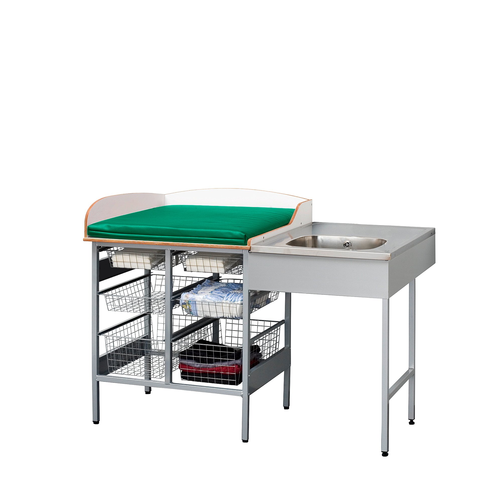 Prebaľovací pult s úložným priestorom NEIL, umývadlo vpravo, 1400x800 mm