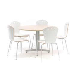 Jedálenská zostava: 1 stôl Ø1100 mm, breza + 5 stoličiek, biela