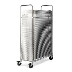 Vozík na prepravu stoličiek + 50 stoličiek, biela