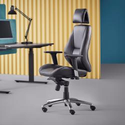 Kancelárska stolička STIRLING, vysoké operadlo, čierna koža