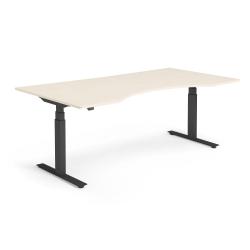 Výškovo nastaviteľný stôl MODULUS, vykrojený, 2000x1000 mm, čierna / breza