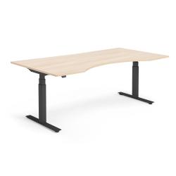 Výškovo nastaviteľný stôl MODULUS, vykrojený, 2000x1000 mm, čierna / dub