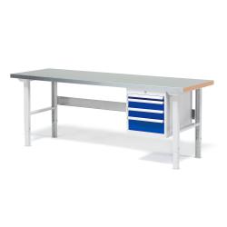 Dielenský stôl SOLID so 4 zásuvkami, 2000x800 mm, nosnosť 750 kg, oceľ