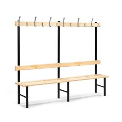 Šatňová lavička s vešiakom STADIUM, 12 háčikov, 2000 mm, borovica