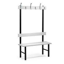 Šatňová lavička s vešiakom STADIUM, 6 háčikov, 1000 mm, šedá