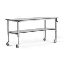 Mobilný dielenský stôl MOTION, nastaviteľný, s policou, 2000x800 mm, šedý