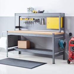 Dielenský stôl COMBO s panelom na náradie, policami a osvetlením, dub